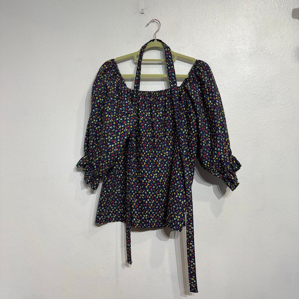Mr Hank Blue Yellow Floral Patchwork Prairie 2 Piece Vintage Skirt Set Sz 12 - Picture 5 of 14